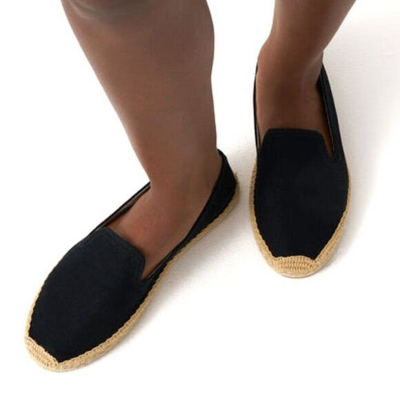 Soludos - Women’s Espadrilles, ‘The Smoking Slipper’ Velvet, Flat - Black Size 8 - Picture 1 of 16